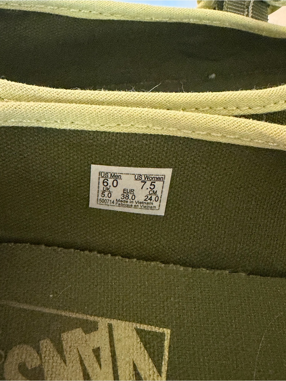 Vans Olive Green Mary Jane Canvas Sneakers with Lime Trim size 7.5 - Picture 4 of 6